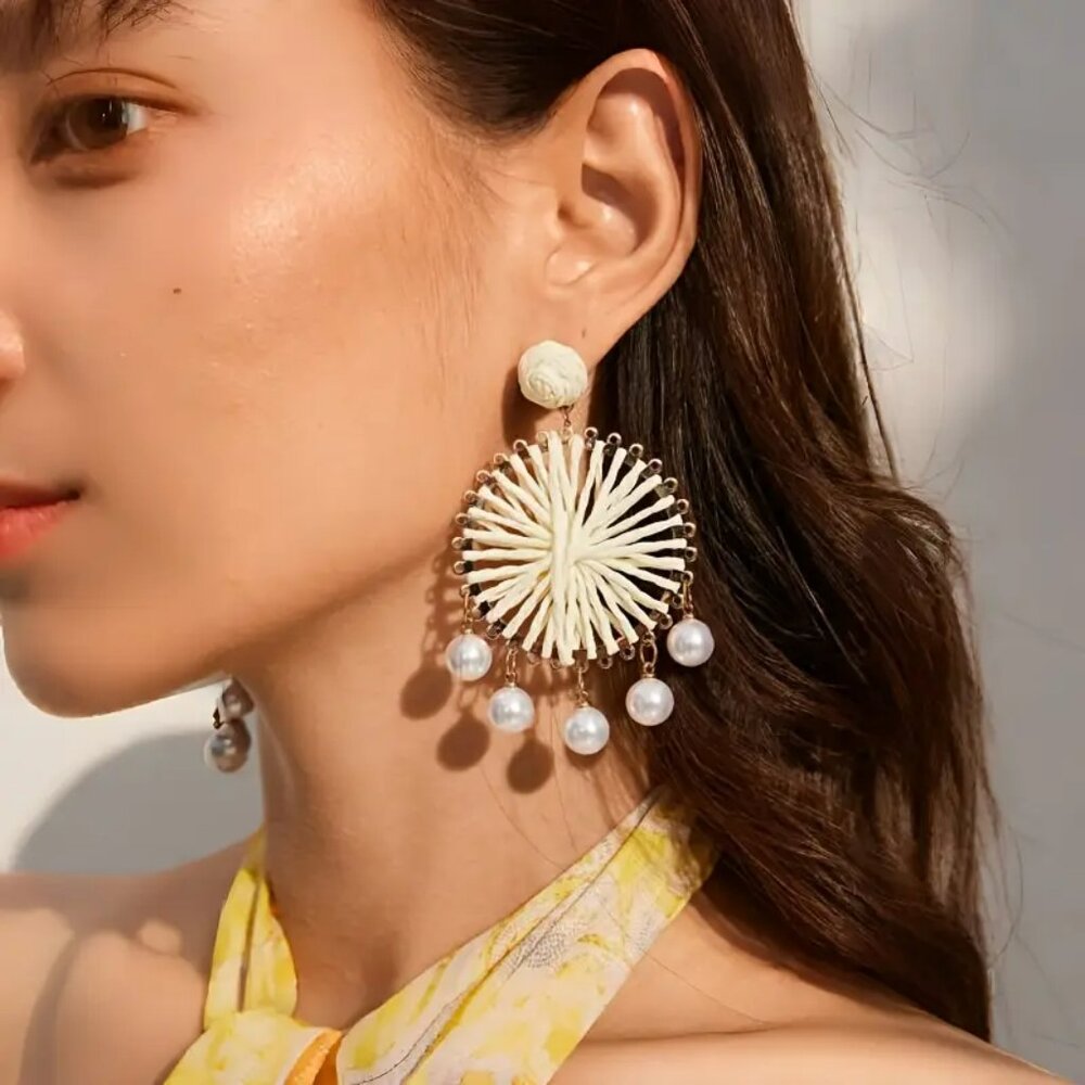 NEW! BOHO Raffia VACAY BEACH 18K Plated Earrings